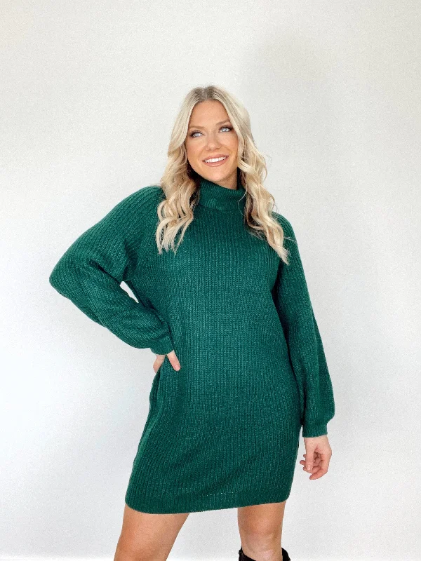 Turtleneck Tidings Sweater Dress Solid Print Embellished