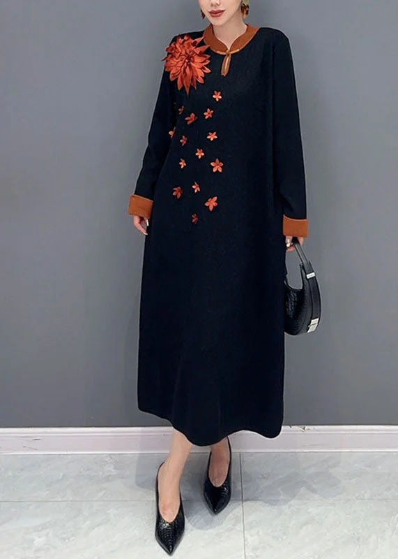 Unique Black Print Long Knit Sweater Dress Long Sleeve Neon Metallic Matte