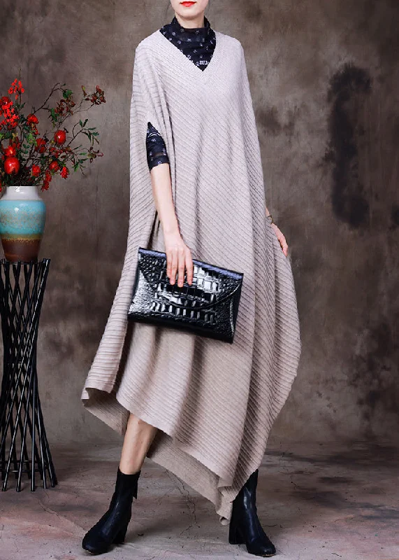 Vintage Beige V Neck Asymmetrical Woolen Knit Long Sweater Fall Transparent Opaque Sheer Vintage Beige V Neck Asymmetrical Woolen Knit Long Sweater Fall Transparent Opaque Sheer