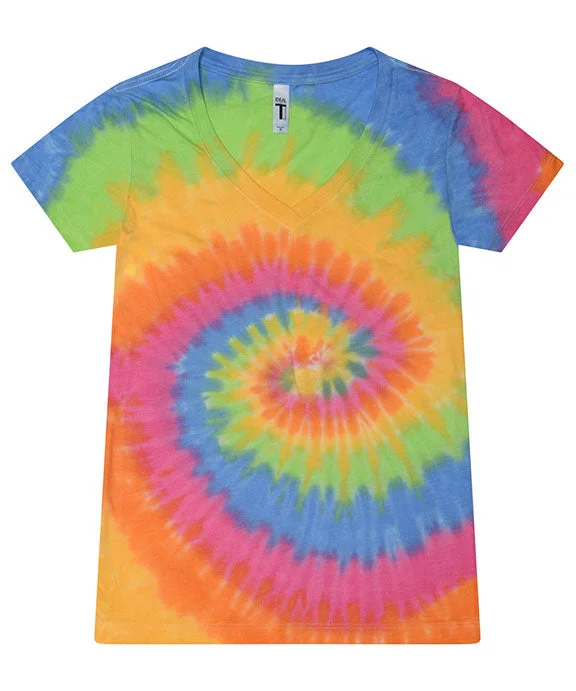 1075CD - Tie-Dye Ladies V-Neck T-Shirt Fleece Nylon Spandex