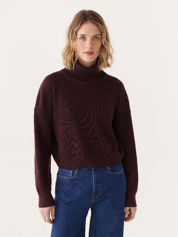 The Merino Turtleneck Sweater in Dark Brown Zippered Front Buttoned Front Snap Front
