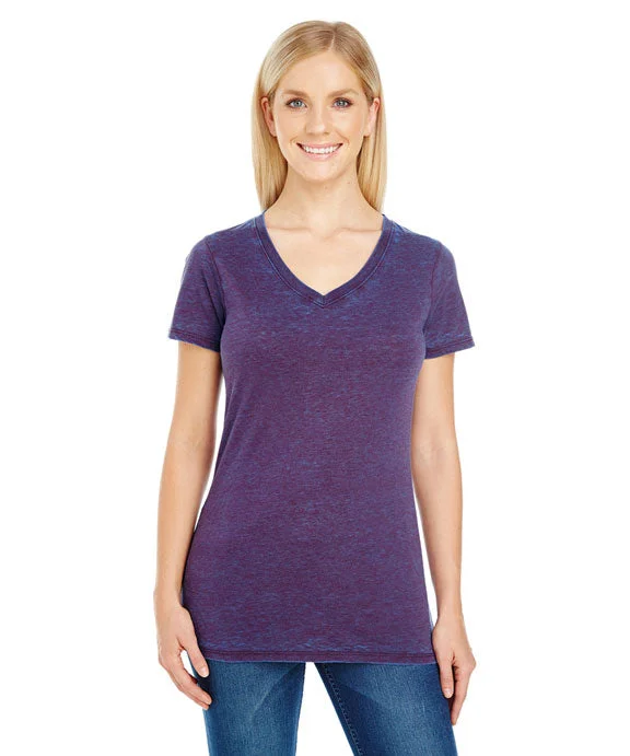 215B - Threadfast Apparel Ladies Cross Dye Short Sleeve V-Neck T-Shirt Denim Fabric Leather Fabric Suede Fabric 215B - Threadfast Apparel Ladies Cross Dye Short Sleeve V-Neck T-Shirt Denim Fabric Leather Fabric Suede Fabric