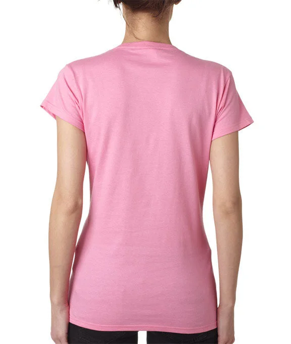 64V00L - Gildan Junior Fit Softstyle V-Neck T-Shirt Sequined Glittery Shiny