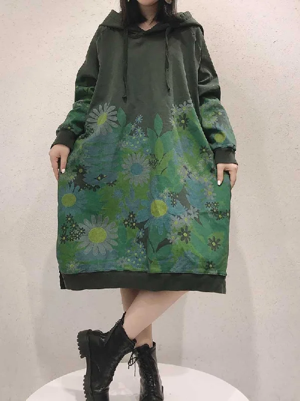 All Of Me Floral Print Hooded Sweater Midi Dress Ribbed Striped Patterned
