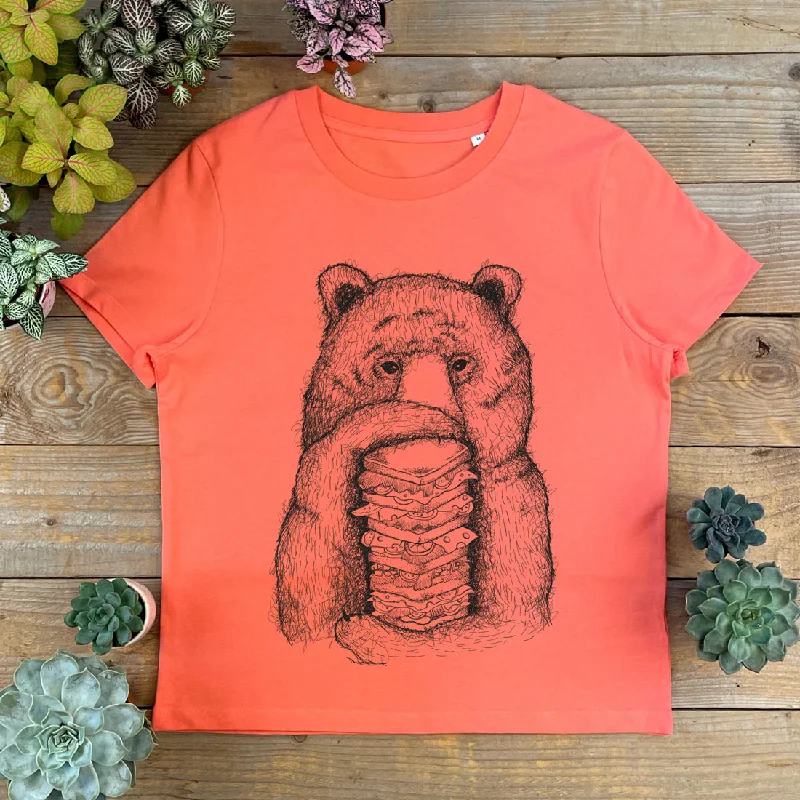 'Bear and Sandwich' Women's T-Shirt Denim Fabric Leather Fabric Suede Fabric