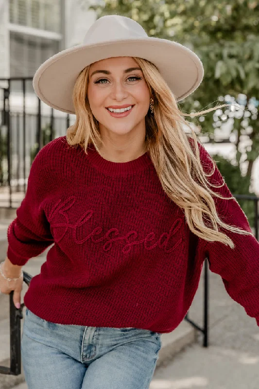 Blessed Burgundy Embroidered Sweater FINAL SALE Cotton Fabric Linen Fabric Terry Fabric