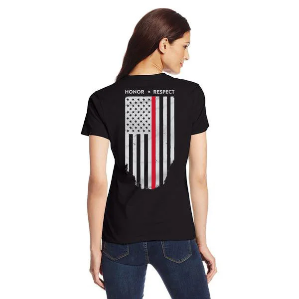 Women's T-Shirt - Thin Red Line Honor Respect Welt Pockets Slit Pockets