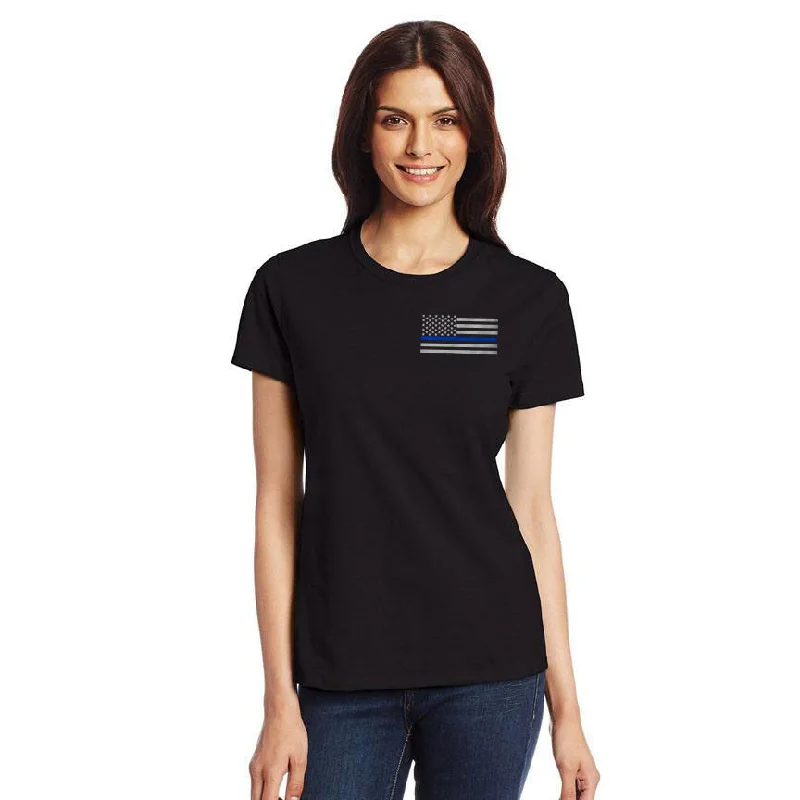 Woman's T-Shirt - Classic Thin Blue Line Flag Notch Collar Peter Pan Collar Cowl Neck Woman's T-Shirt - Classic Thin Blue Line Flag Notch Collar Peter Pan Collar Cowl Neck
