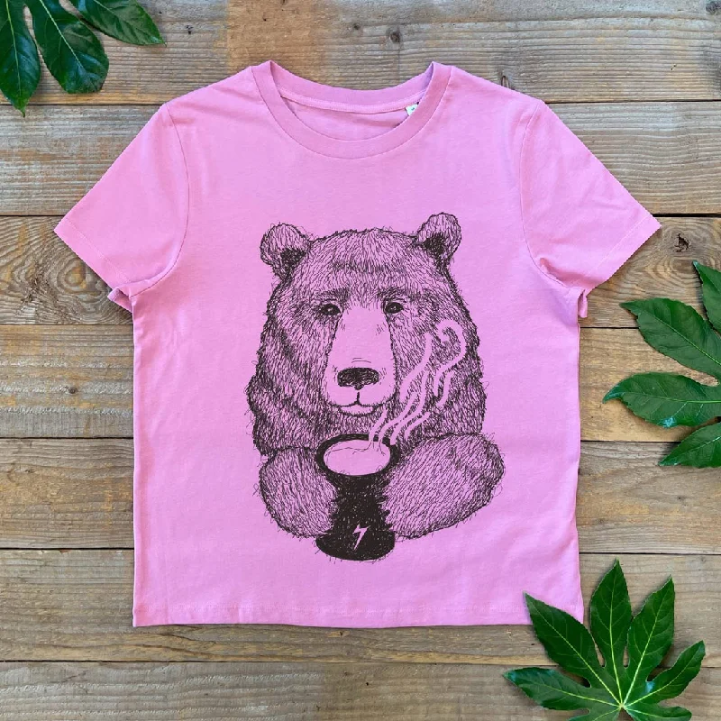 'Cuppa Bear' Women's T-Shirt Satin Blend Silk Blend Wool Blend