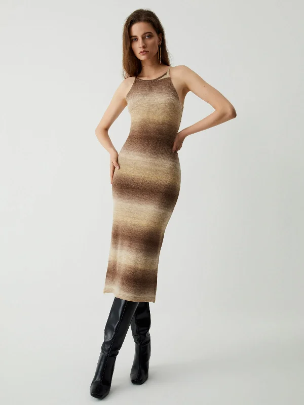 BerryBetty - Dawn Ombre Midi Sweater Dress Chenille Blend Fleece Blend Nylon Blend