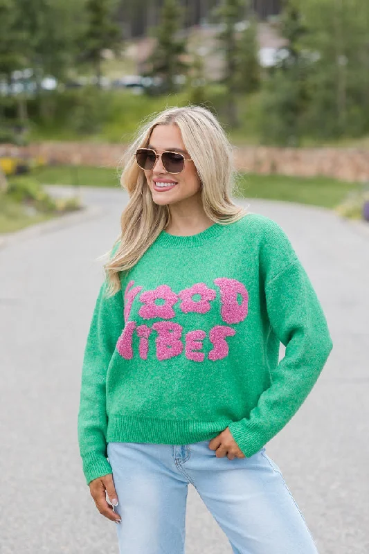 Give Off Good Vibes Green and Pink Sweater FINAL SALE Rayon Fabric Velvet Fabric Corduroy Fabric