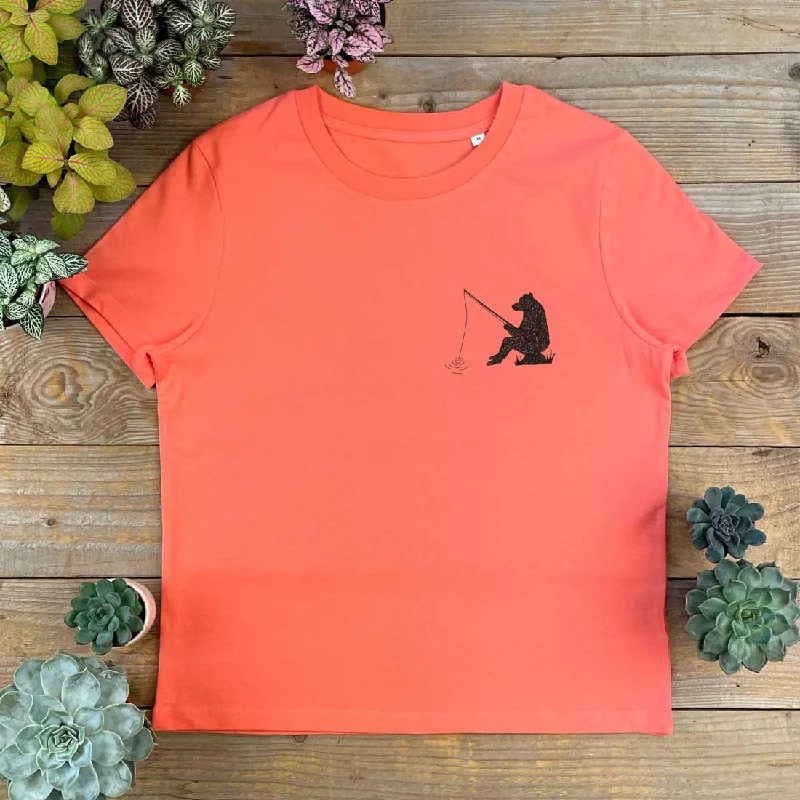 Gone Fishing Bear - Womens T-Shirt Fashionable Trendy Casual