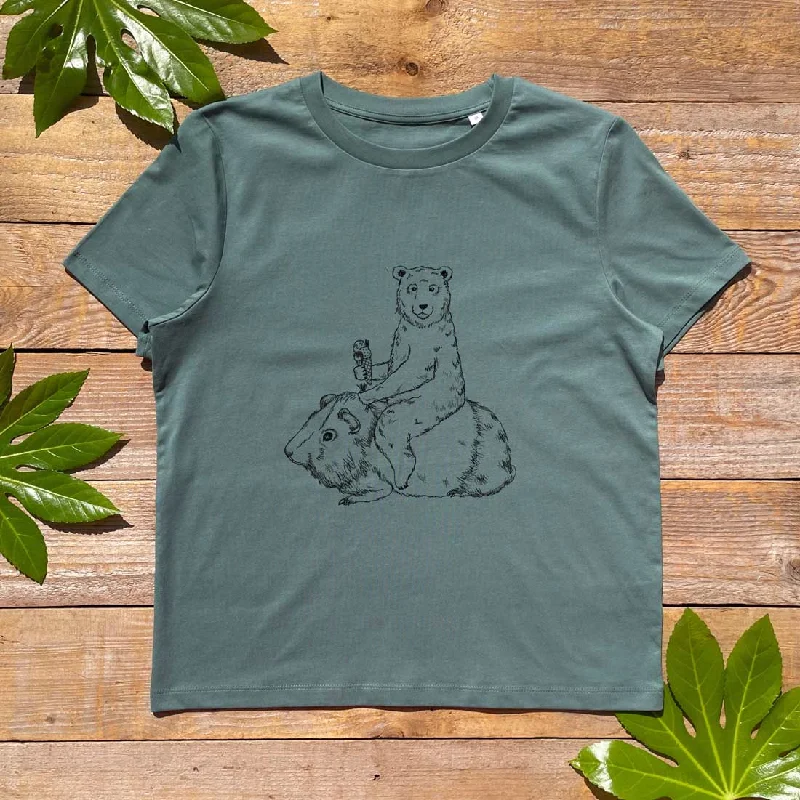 Guinea Pig & Bear Womens T-Shirt Hooded Caped Shawl Collar