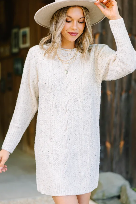 I Believe In You Oatmeal White Sweater Dress Satin Fabric Silk Fabric Chiffon Fabric