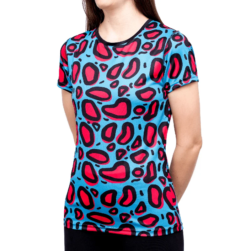 Lazy Leopard - Adventurous - Womens Training T-Shirt Polka Dot Checkered Tartan