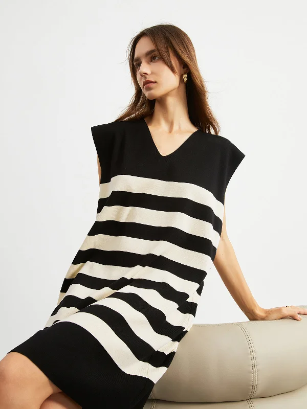 BerryBetty - Leisure Stripe Sweater Midi Dress Oversized Loose Flowy