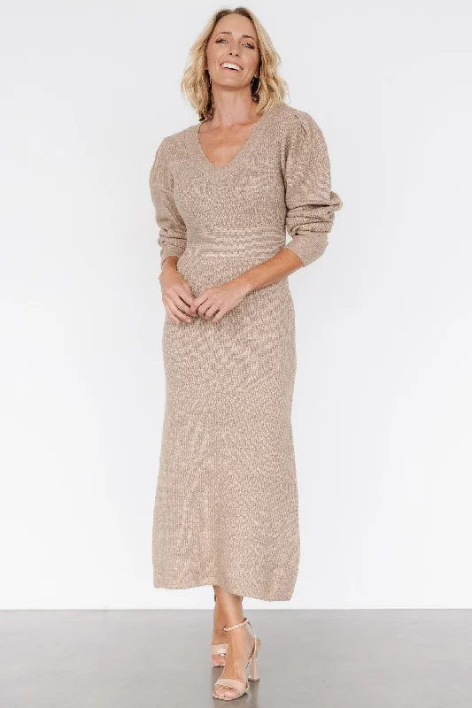 Lenore V Neck Sweater Dress | Latte Stretchy Elastic Breathable