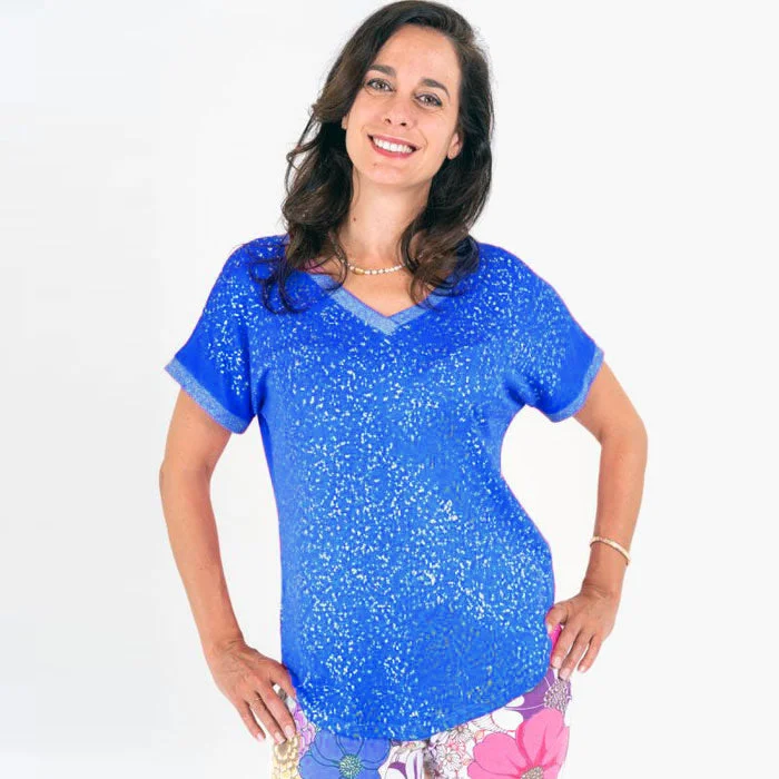 Look Mode Shimmer T-Shirt - Royal Blue Basic T-Shirt Crew Neck Short Sleeve