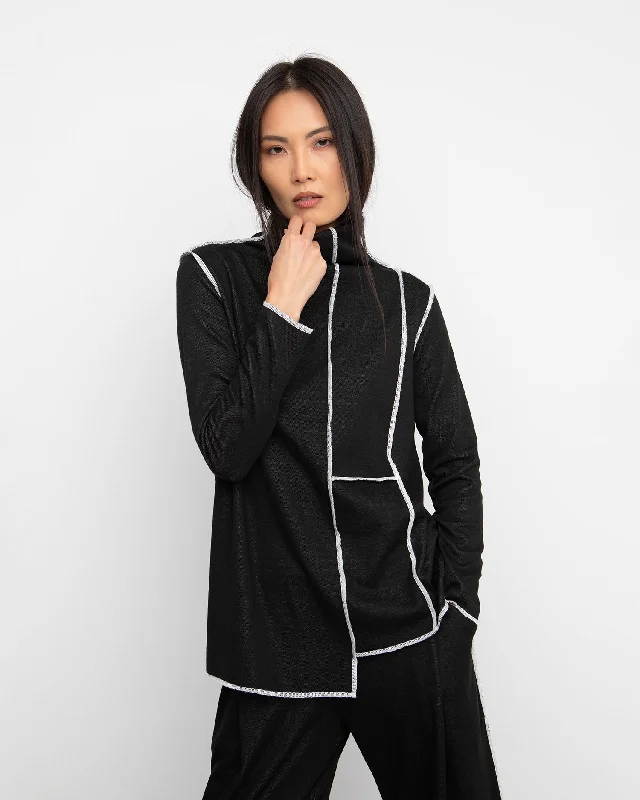 Ozai N Ku Citadel Sweater, Black/White Mesh Sweater Canvas Denim