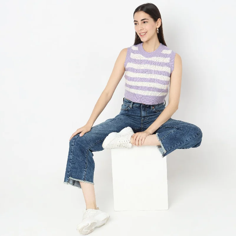 Regular Fit Striped Sweater Spandex Rayon Corduroy