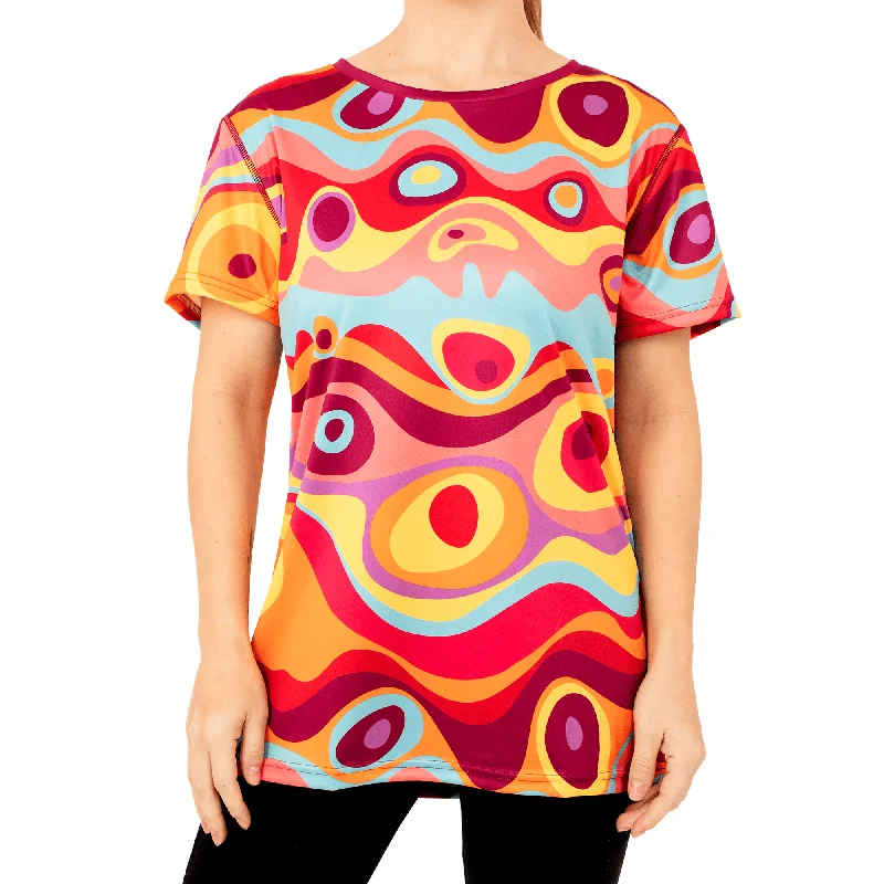 Retro - Adventurous - Womens Training T-Shirt Print Jacquard Patchwork