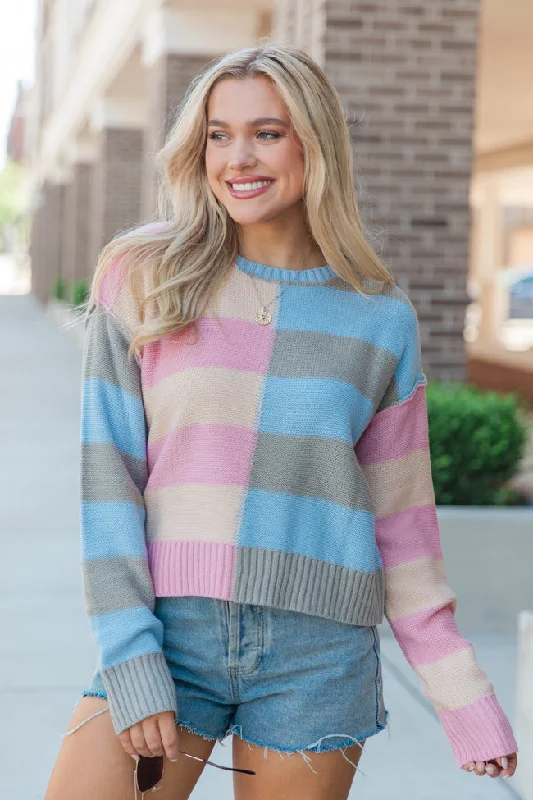 Take Your Time Mauve and Sage Color Block Striped Crop Sweater FINAL SALE Cable Knit Ribbed Knit Lace Knit