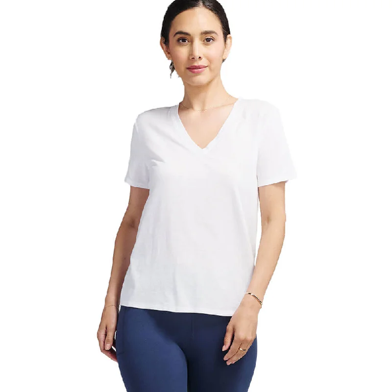Tasc Womens All Day V-Neck T-Shirt - White Houndstooth Herringbone Solid