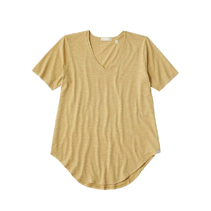Tasc Womens Longline Boyfriend T-Shirt - Camel Slub Print Jacquard Patchwork