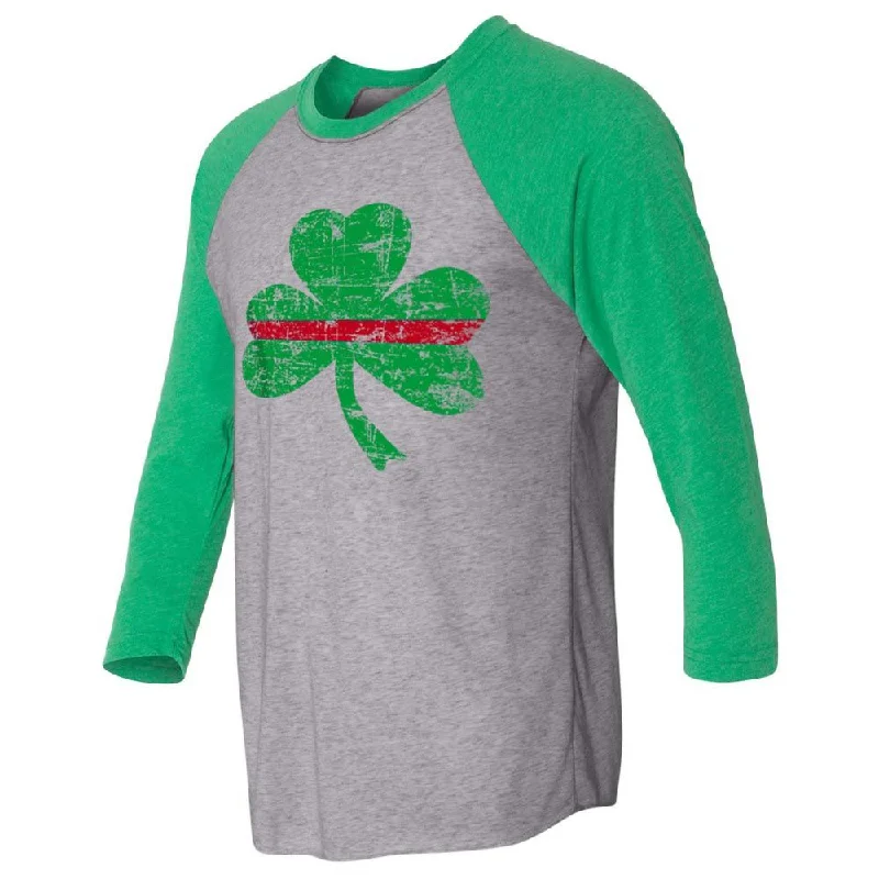 Thin Red Line St. Patrick's Shamrock Raglan 3/4 Sleeve T-Shirt, Unisex Seamless Knitted Crochet Thin Red Line St. Patrick's Shamrock Raglan 3/4 Sleeve T-Shirt, Unisex Seamless Knitted Crochet