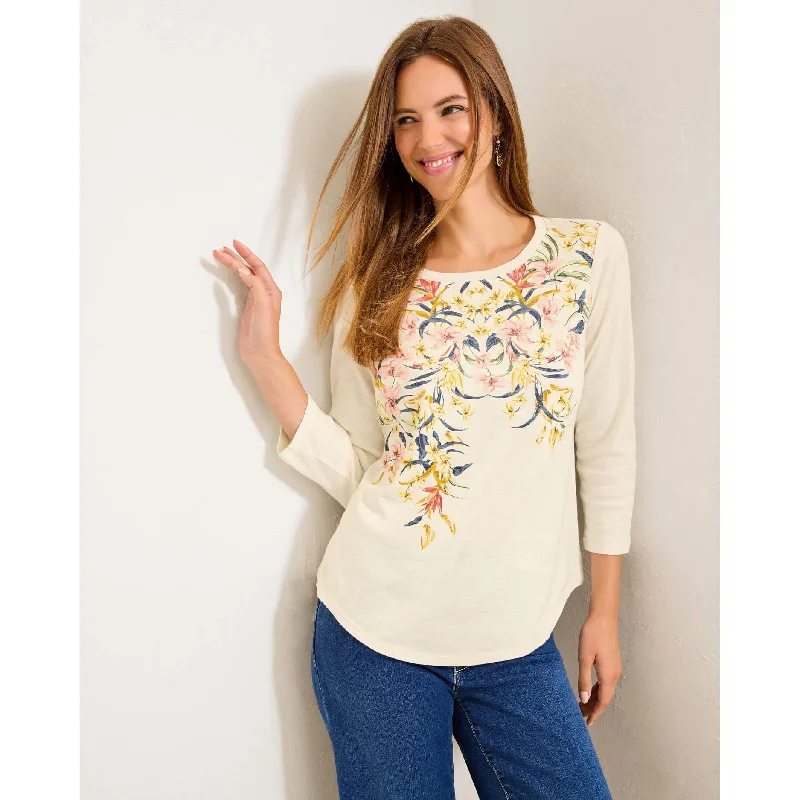 Tommy Bahama Women's Ashby Isles Flora Amora Eng T-Shirt - Coconut Rayon Fabric Velvet Fabric Corduroy Fabric Tommy Bahama Women's Ashby Isles Flora Amora Eng T-Shirt - Coconut Rayon Fabric Velvet Fabric Corduroy Fabric