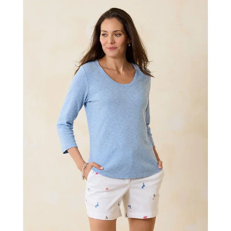 Tommy Bahama Women's Ashby Isles Rib 3/4 Sleeve Scoop T-Shirt - Light Sky Heathered* Knit Fabric Woven Fabric Fleece Fabric Tommy Bahama Women's Ashby Isles Rib 3/4 Sleeve Scoop T-Shirt - Light Sky Heathered* Knit Fabric Woven Fabric Fleece Fabric