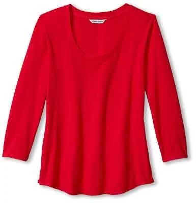 Tommy Bahama Women's Ashby Isles Rib 3/4 Sleeve Scoop T-Shirt - Tango Red Embroidered Appliqued Beaded Tommy Bahama Women's Ashby Isles Rib 3/4 Sleeve Scoop T-Shirt - Tango Red Embroidered Appliqued Beaded