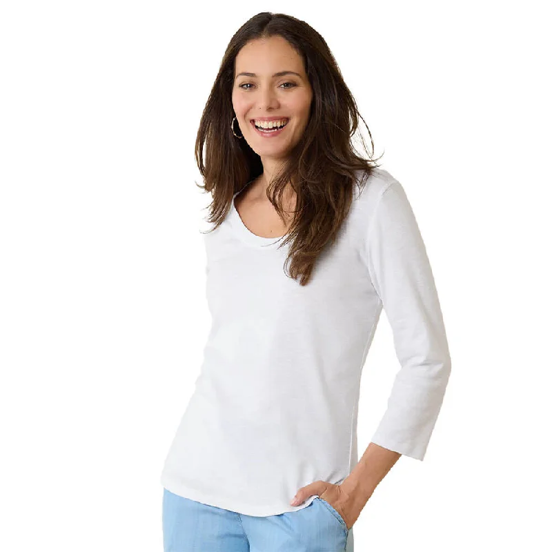 Tommy Bahama Women's Ashby Isles Rib 3/4 Sleeve Scoop T-Shirt - White* Zippered Front Buttoned Front Snap Front Tommy Bahama Women's Ashby Isles Rib 3/4 Sleeve Scoop T-Shirt - White* Zippered Front Buttoned Front Snap Front