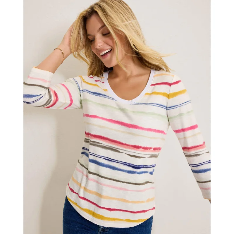 Tommy Bahama Women's Ashby Isles Sealight Stripe 3/4 Sleeve T-Shirt - Coconut Striped Floral Plaid Tommy Bahama Women's Ashby Isles Sealight Stripe 3/4 Sleeve T-Shirt - Coconut Striped Floral Plaid