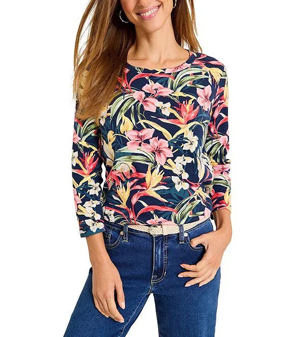 Tommy Bahama Women's Ashby Villa Garden 3/4 Sleeve T-Shirt - Black Chenille Fabric Brocade Fabric Lace Fabric Tommy Bahama Women's Ashby Villa Garden 3/4 Sleeve T-Shirt - Black Chenille Fabric Brocade Fabric Lace Fabric