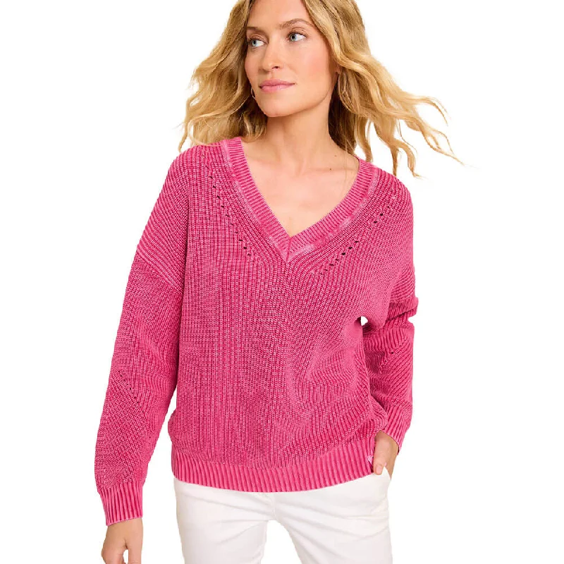 Tommy Bahama Women's Indigo Palms Salt Wash Cotton V-Neck Sweater - Magenta Haze Stylish Fashionable Trendy Tommy Bahama Women's Indigo Palms Salt Wash Cotton V-Neck Sweater - Magenta Haze Stylish Fashionable Trendy