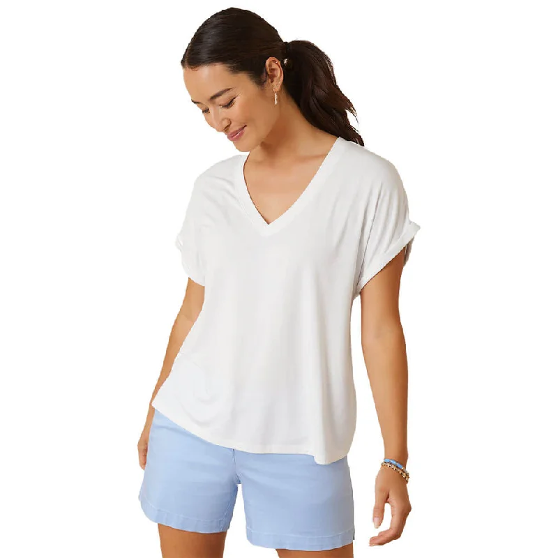 Tommy Bahama Women's Kauai Jersey V-Neck T-Shirt - White Hooded Caped Shawl Collar