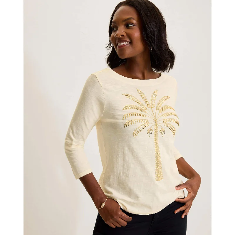 Tommy Bahama Women's Puerta Del Sol Lux T-Shirt - Coconut Ribbed Striped Patterned