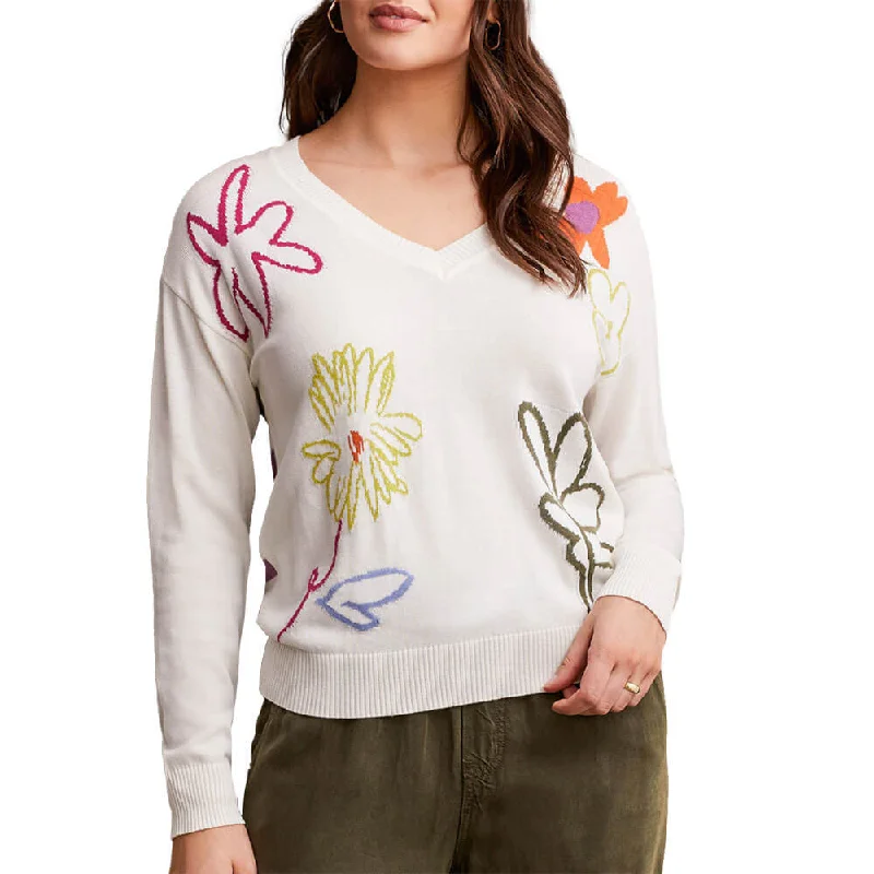 Tribal V-Neck Drop Shoulder Jacquard Sweater - Eggshell Multi Lightweight Heavyweight Midweight Tribal V-Neck Drop Shoulder Jacquard Sweater - Eggshell Multi Lightweight Heavyweight Midweight
