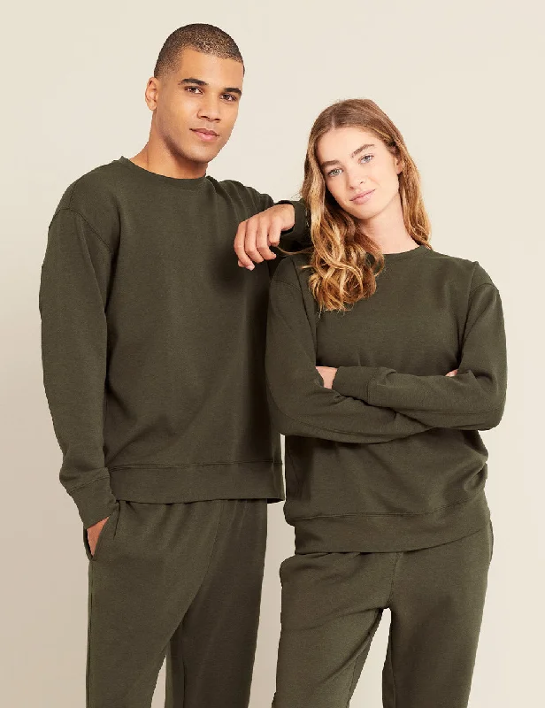Unisex Crew Neck Sweater - Dark Olive Beaded Sweater Sequined Faux Fur