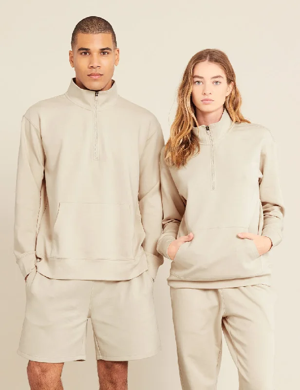 Unisex Quarter Zip Sweater - Sand Graphic Sweater Embroidered Appliqued