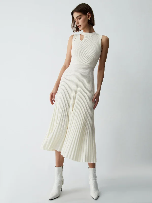 BerryBetty - Vanilla Cutout Rib Midi Sweater Dress Sequined Glittery Shiny