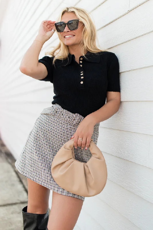 Wind Up Missing You Black Polo Sweater FINAL SALE Plaid Sweater Polka Dot Checkered