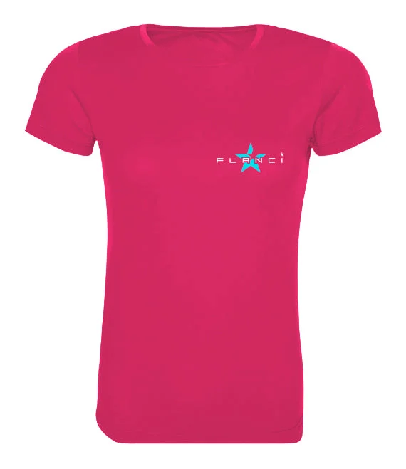 Women's T-Shirt | FLANCI Logo Hi Viz | Hot Pink Mesh Blend Leather Blend Suede Blend