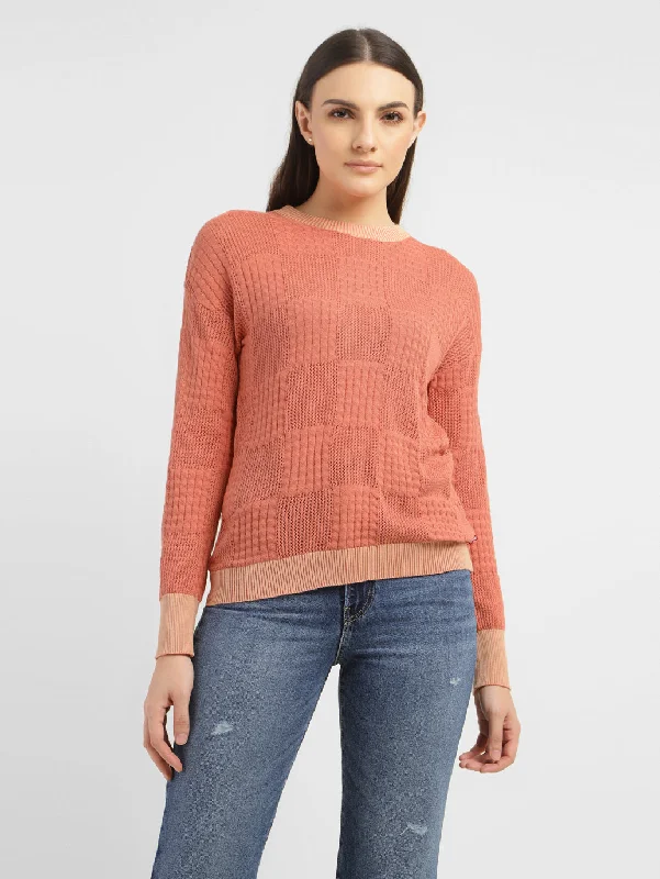 Women's Self Design Round Neck Sweater Zippered Buttoned Snapped