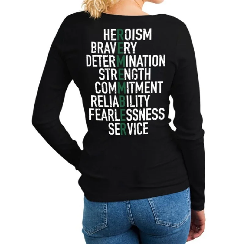 Women's Long-Sleeve T-Shirt - Remember, Thin Green Line - Military Zippered Buttoned Snapped Women's Long-Sleeve T-Shirt - Remember, Thin Green Line - Military Zippered Buttoned Snapped