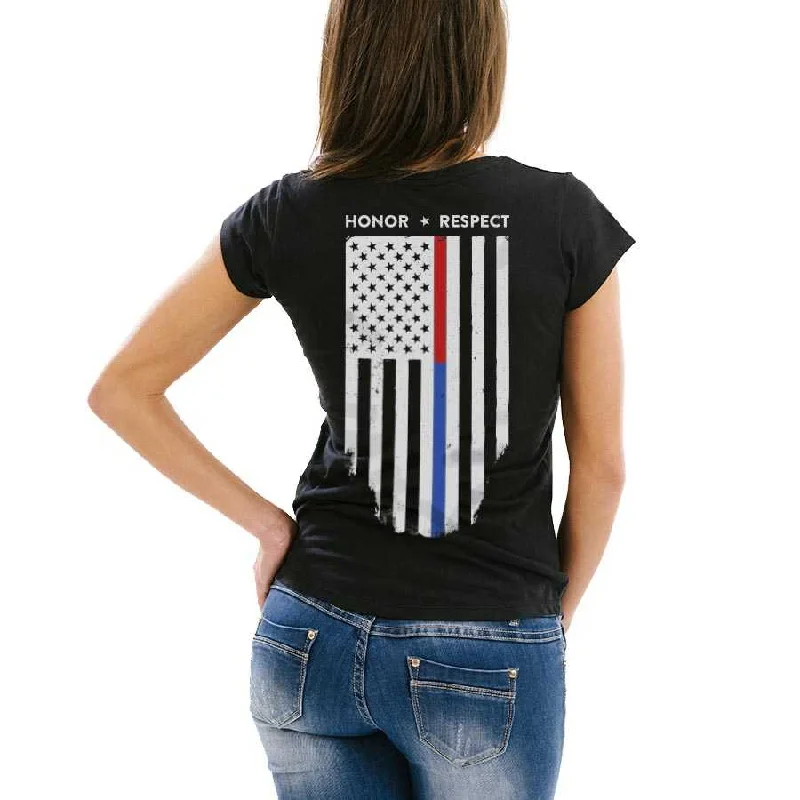 Women's T-Shirt - Dual Line Honor Respect Casual Formal Business