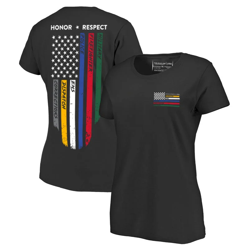 Women's T-Shirt - First Responders Print Jacquard Patchwork