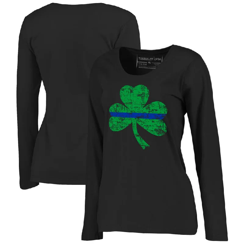 Women's Thin Blue Line St. Patrick's Shamrock Long Sleeve T-Shirt Fashionable Trendy Casual Women's Thin Blue Line St. Patrick's Shamrock Long Sleeve T-Shirt Fashionable Trendy Casual