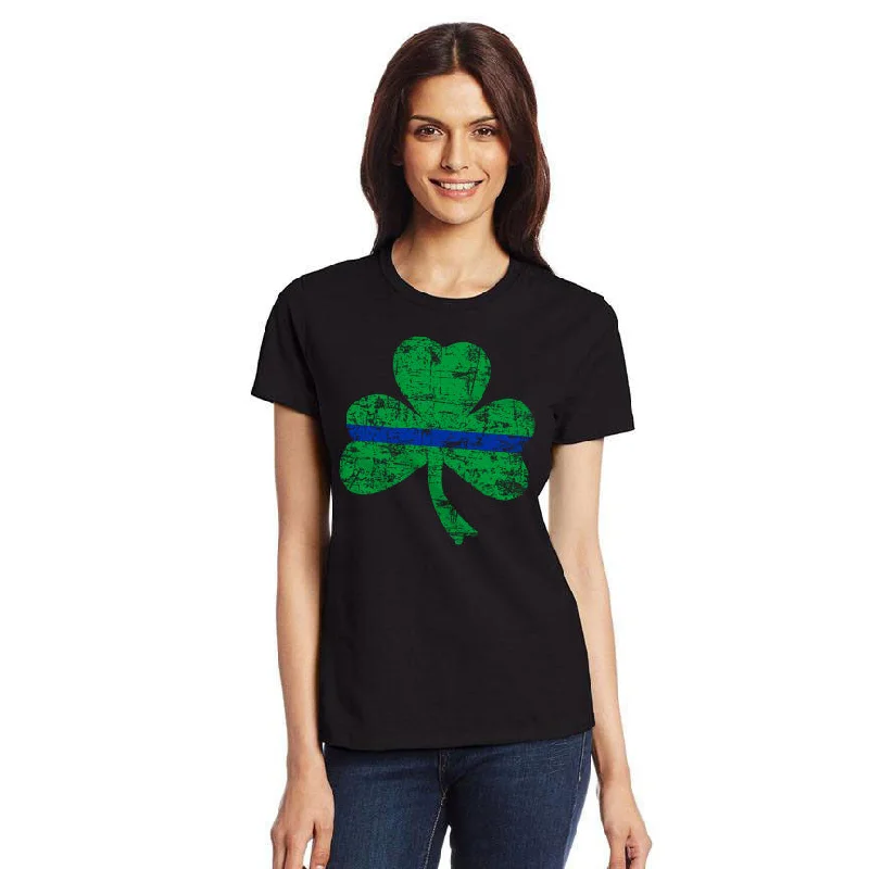 Women's Thin Blue Line St. Patrick's Shamrock T-Shirt Handmade Hand-knitted Hand-woven Women's Thin Blue Line St. Patrick's Shamrock T-Shirt Handmade Hand-knitted Hand-woven